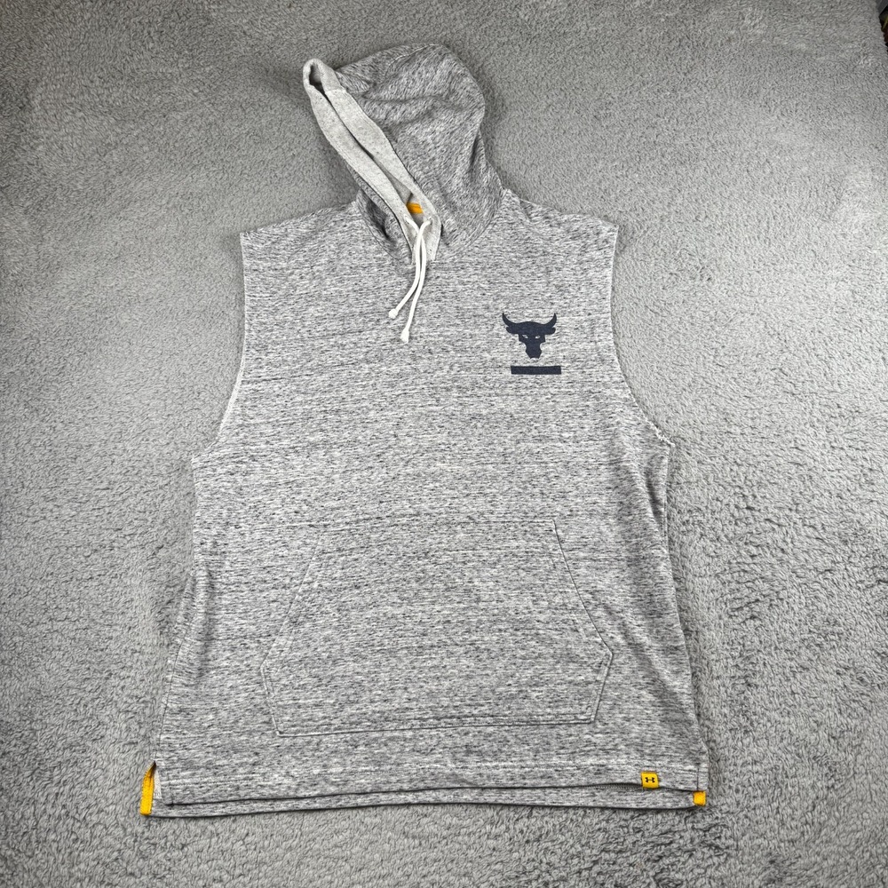 Project Rock Hoodie Mens Large Gray Sleeveless Under Armour Muscle Performance